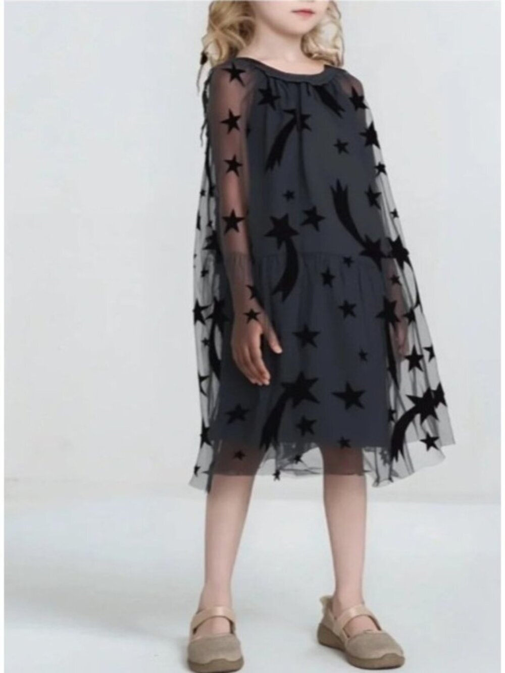 Stella McCartney Kids Black Star Tulle Dress Size 8Y Sheer Mesh Overlay Party